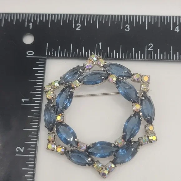 Vintage‎ Rhinestone Brooch Blue AB Open Back